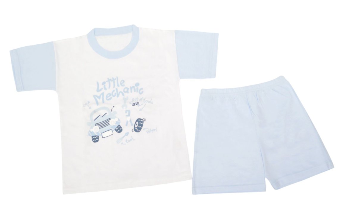 Pijama Verano Remera Manga Corta y Shot Estampado Auto Little Mechanic