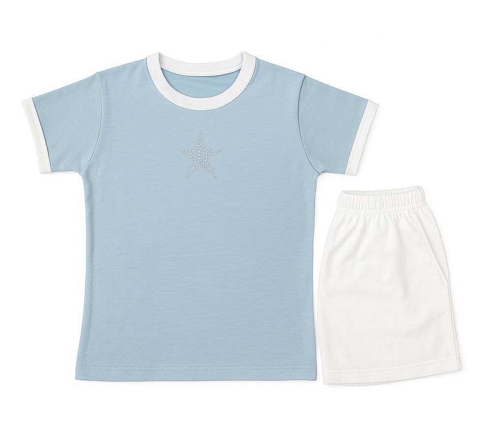 Pijama Verano Remera Manga Corta y Short con Tachas Estrella