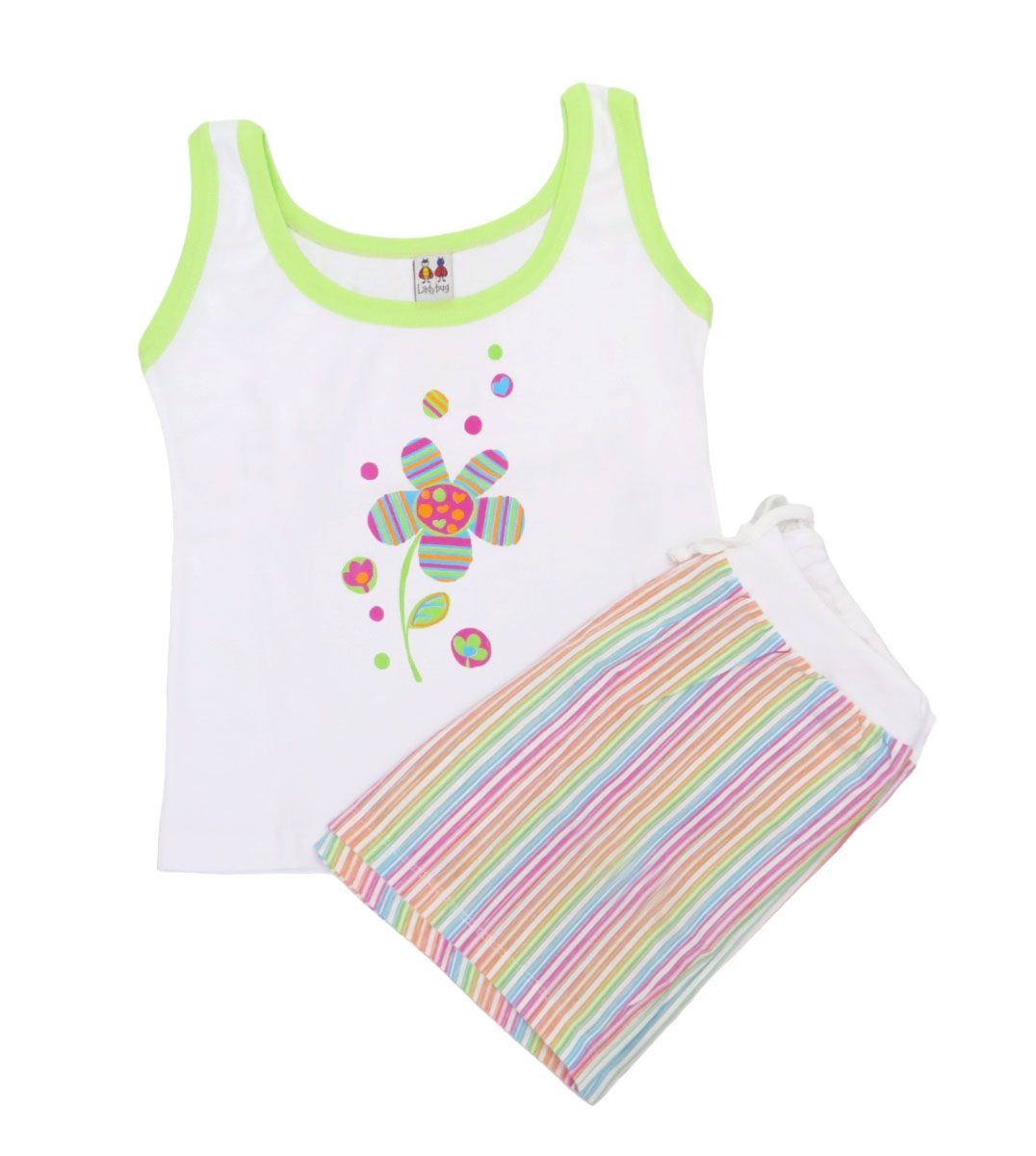 Pijama Verano Remera Musculosa y Short Estampado Flor y Rayas