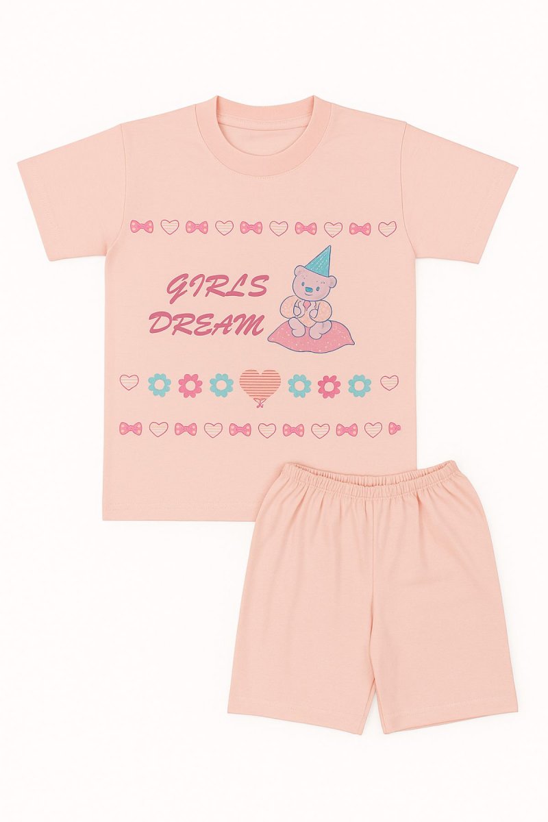 Pijama de Verano Remera Manga Corta y Short Estampado Corazones y Moños