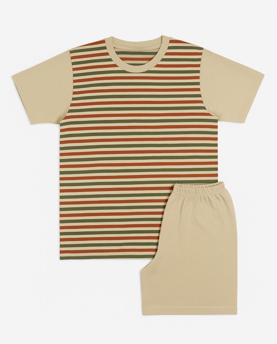 Pijama Verano Remera Manga Corta Estampado Rayado y Short