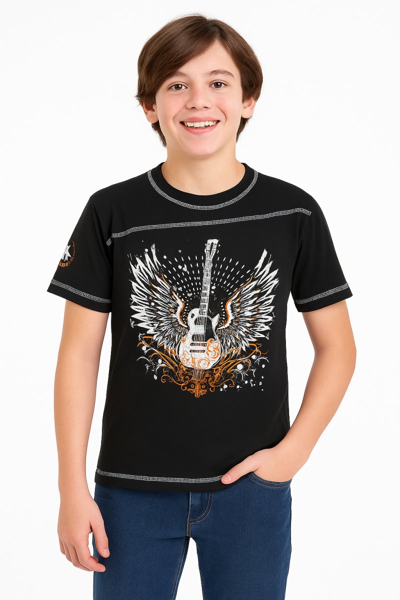 Remera Manga Corta Estampado Guitarra con Alas