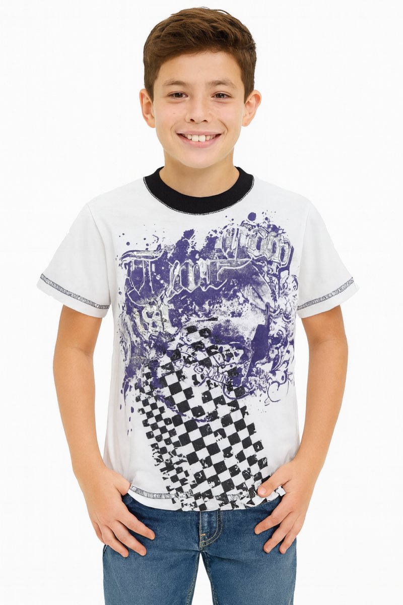 Remera Manga Corta Estampado Metalizado con Cuadros