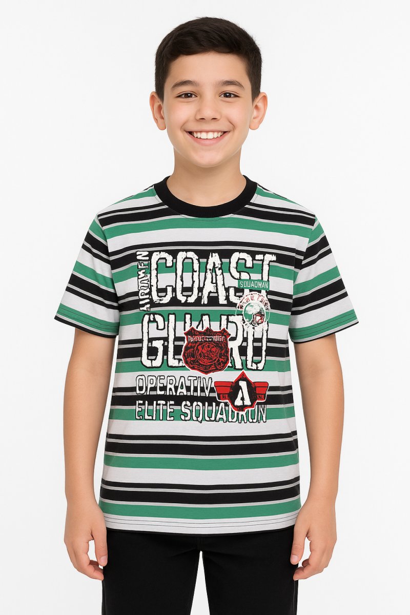 Remera Manga Corta Estampado Rayado y Escudo