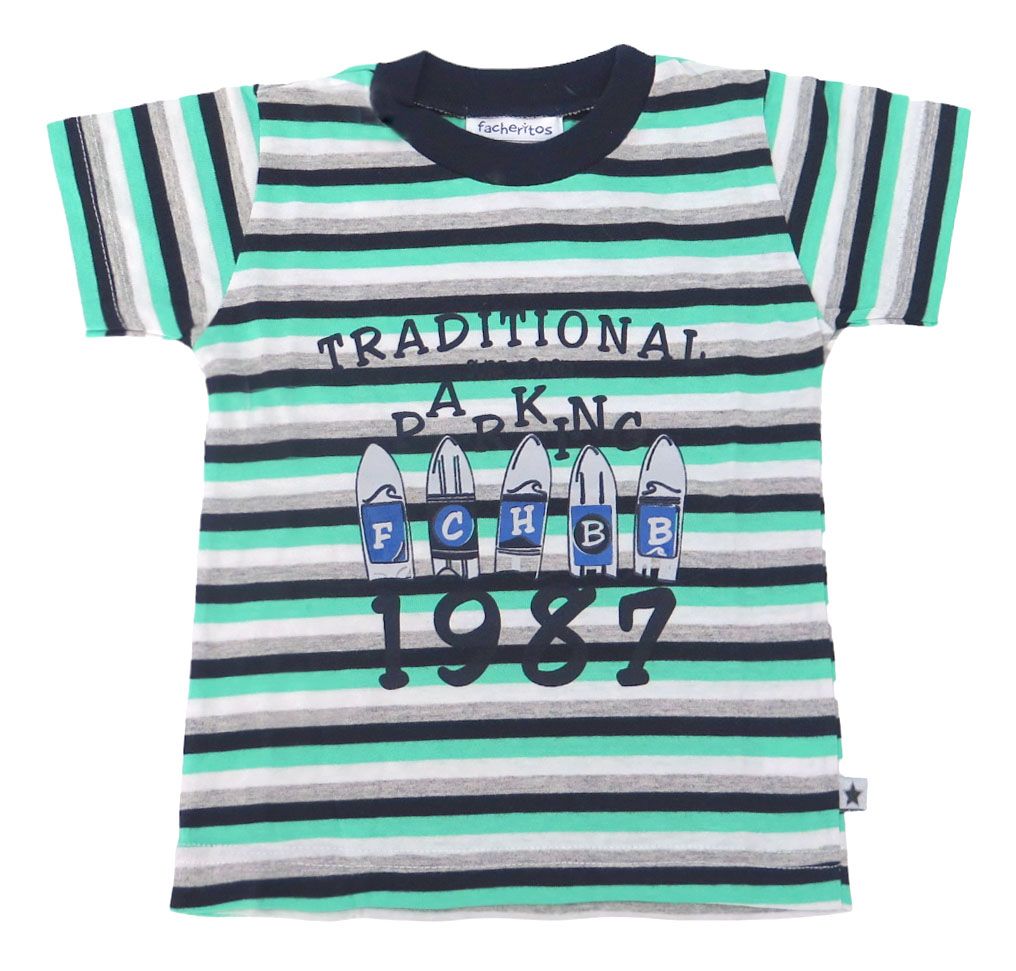 Remera Manga Corta Estampado Rayada