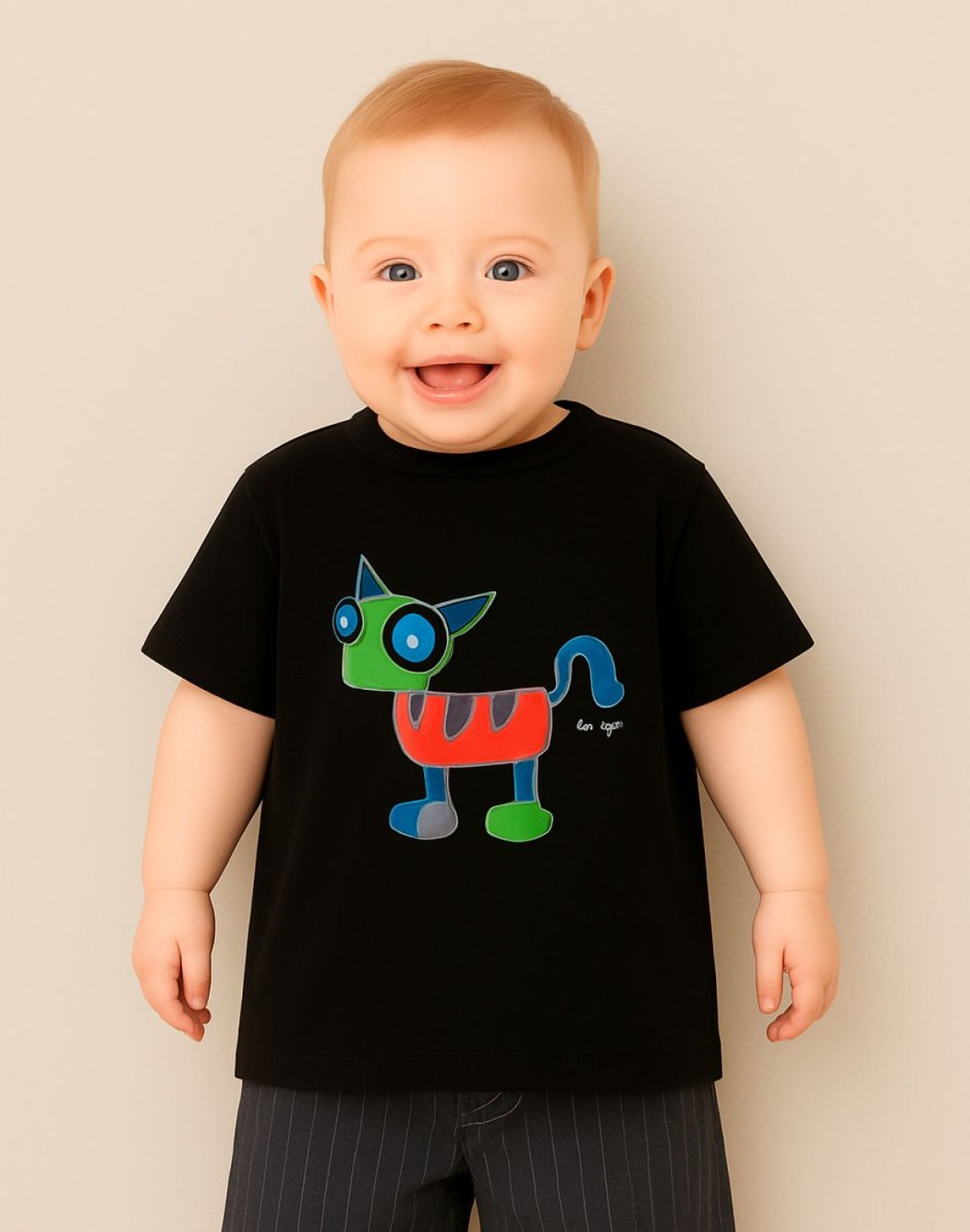 Remera Manga Corta Estampado Gato