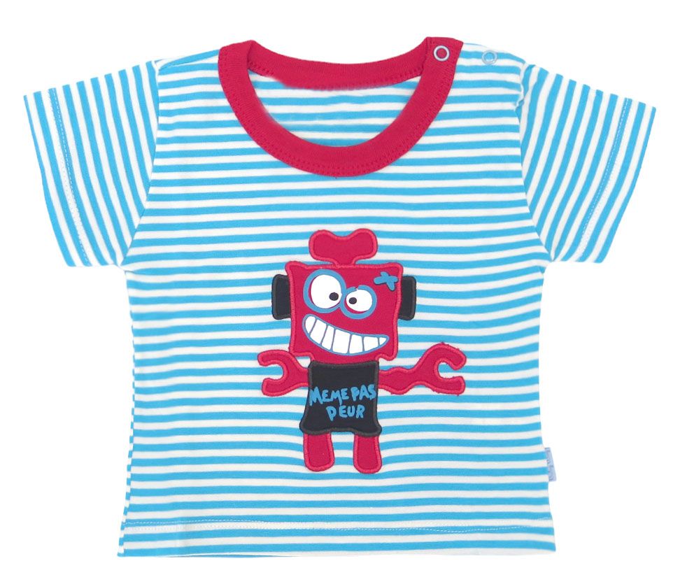 Remera Manga Corta Rayada Bordado Robot