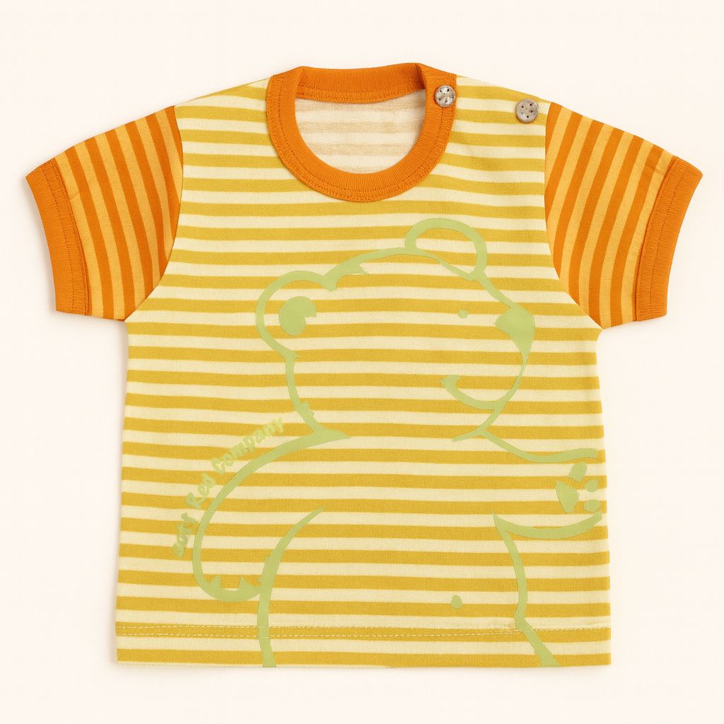 Remera Manga Corta Estampado Rayado y Oso