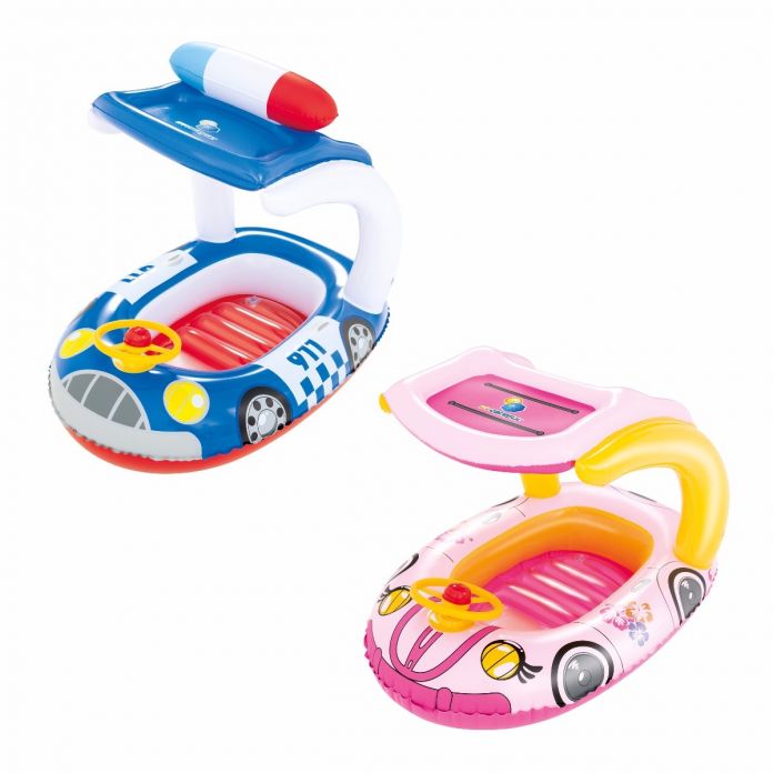 Bote Baby Boat con Techo y volante en forma de Coche de Policia - Auto / Inflable - Salvavidas