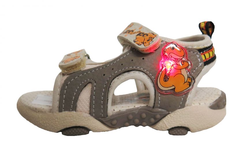Sandalia Goma y Cuerina Doble Velcro con Aplique de Dinosaurio - con Luz