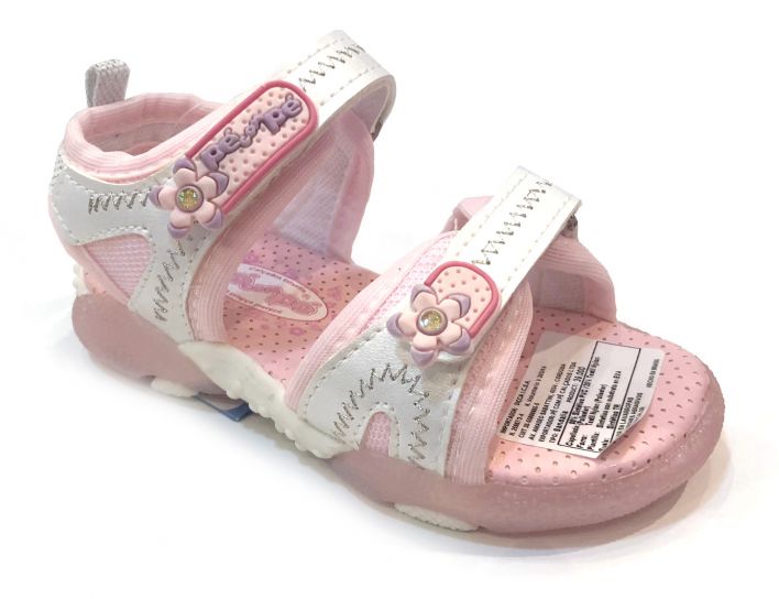 Sandalia con Velcro Bordada con Flor