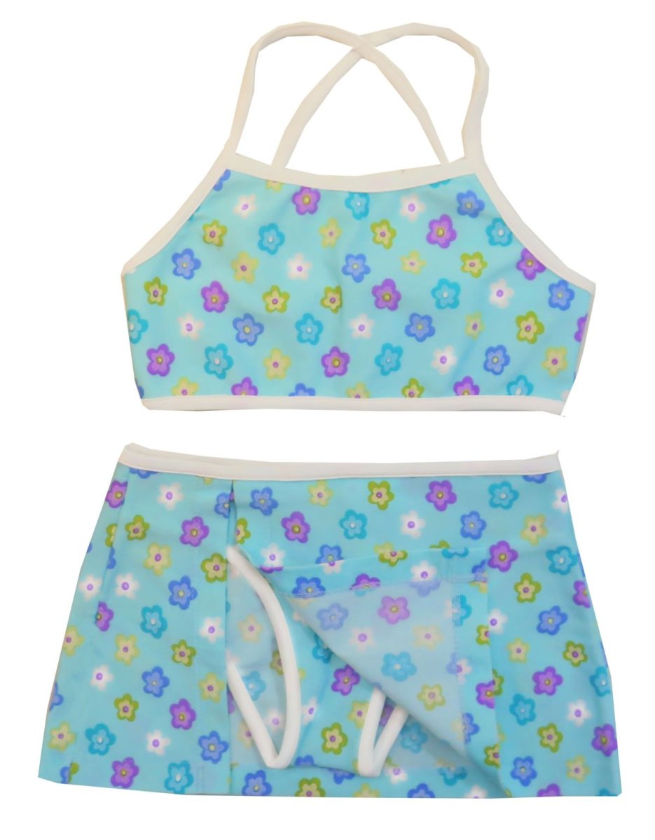 Malla 2 Piezas Estampado Flores con Volado Tipo Pollera