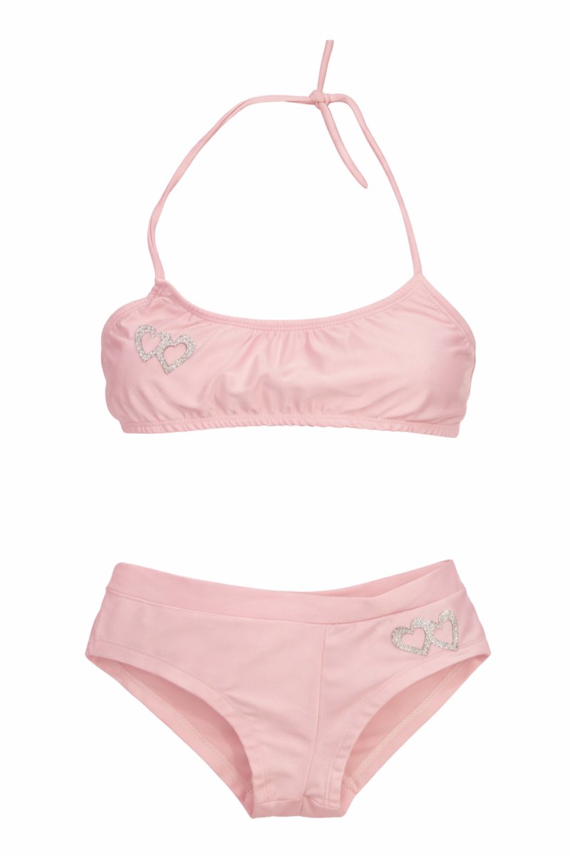 Malla de Baño 2 Piezas con Corazon de Glitter Bordados