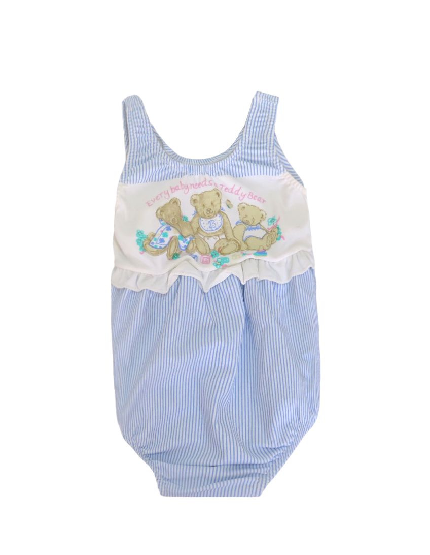 Malla Entera con Volado Estampado Rayas y Osos