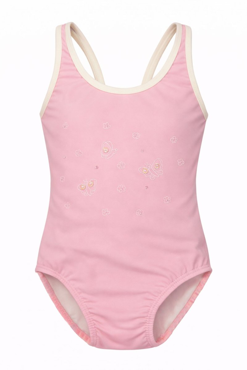 Malla Entera Estampado Mariposas con Lentejuelas Bordadas - Tiras Cruzadas