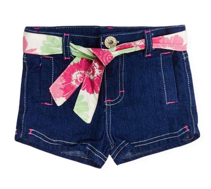 Short Jean con Lazo Estampado Flor
