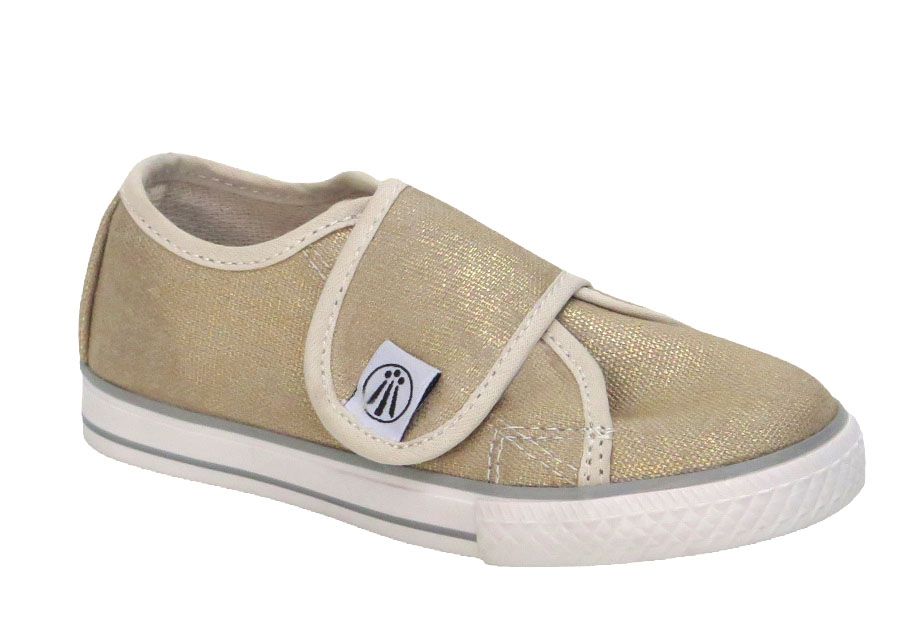 Zapatilla Tela Con Velcro Dorada