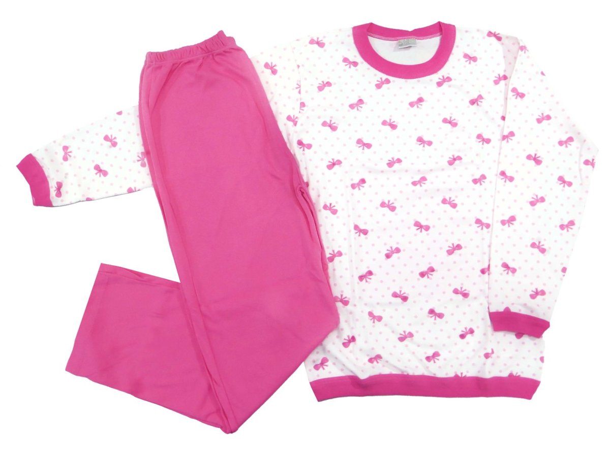 Pijama Invierno Remera Manga Larga y Pantalon Estampado Lunares y Moños