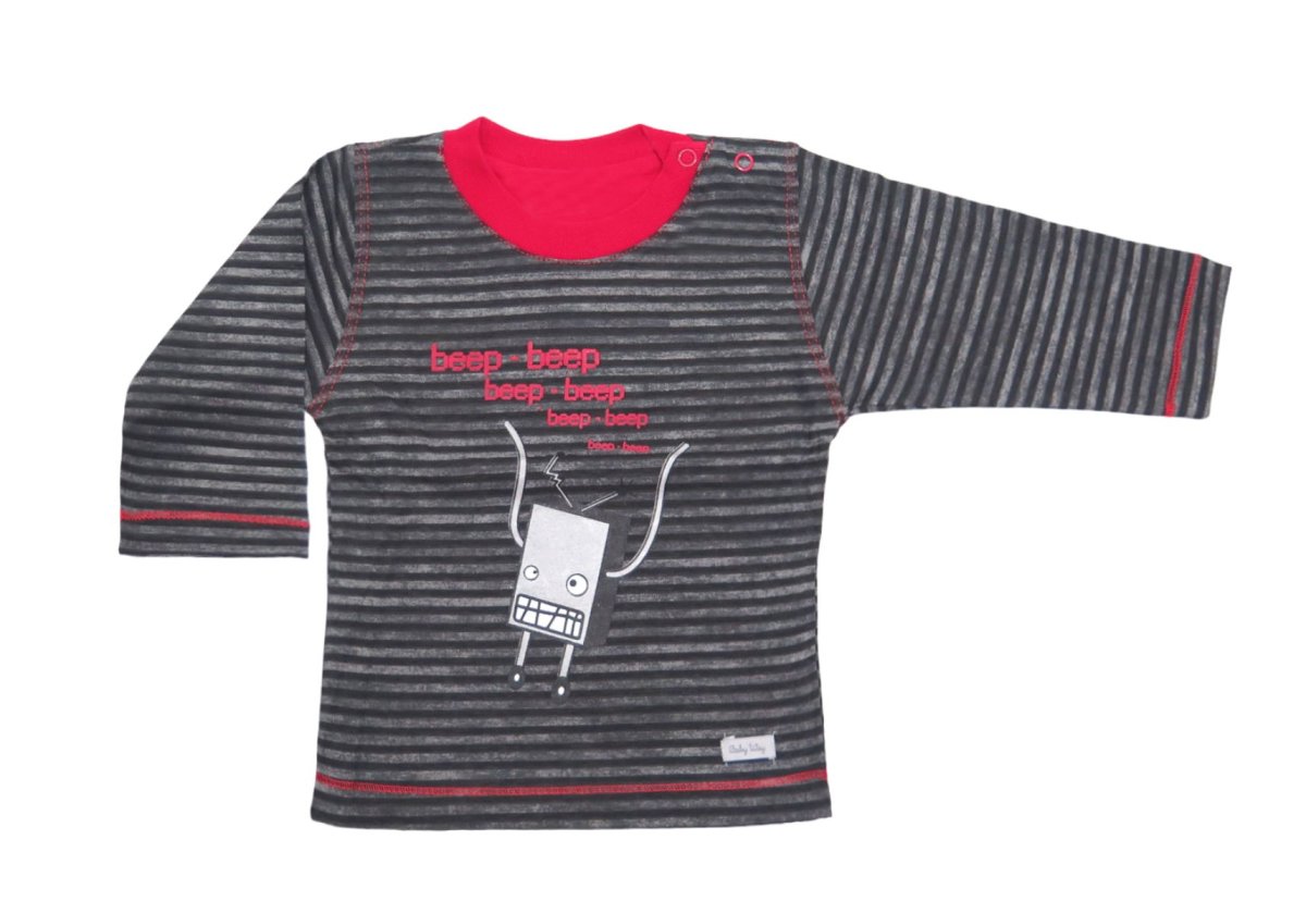 Remera Manga Larga Rayado Estampado Robot