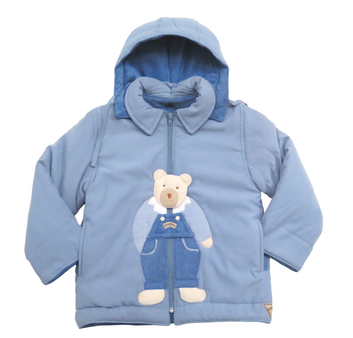 Campera de Gabardina con Wata y Capucha Desmontable - Aplique de Oso Frente