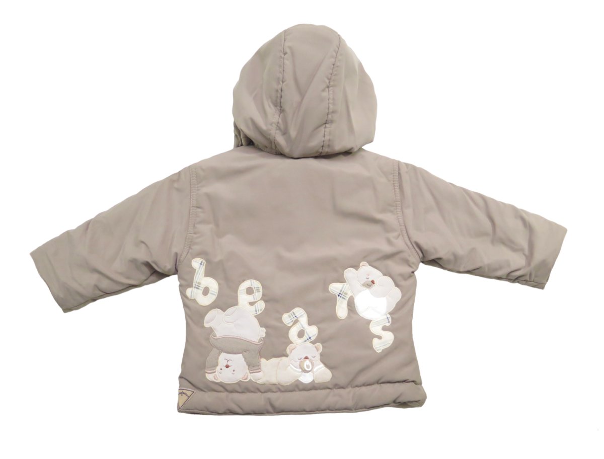 Campera de Gabardina Forrada en Polar - Capucha Desmontable Bordado Osos en la Espalda