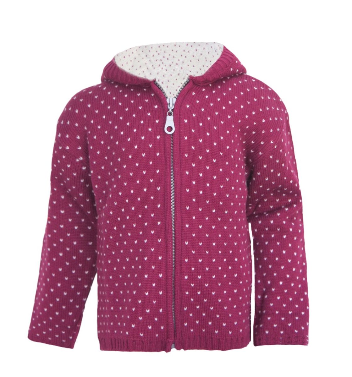 Campera Tejida con Cierre y Capucha Bordado Corazones Chicos