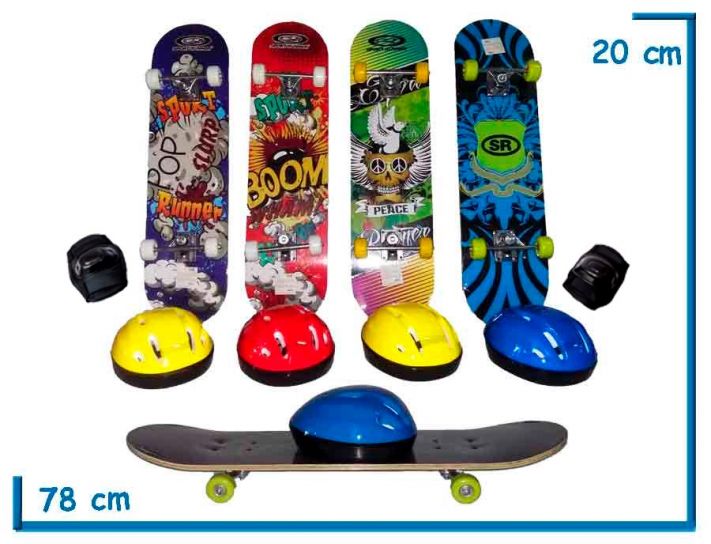 Skate con Casco y Rodilleras - Patineta con Protecciones