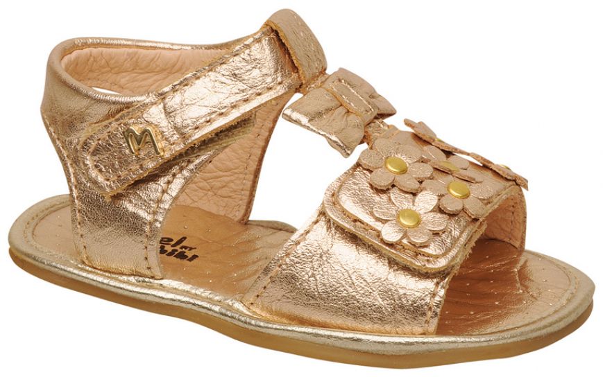 Sandalia bebe cuero - belcro - aplique flor