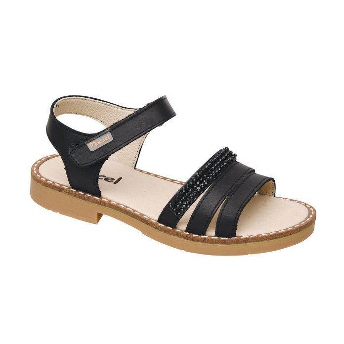 Sandalia Marcel de cuero con strass y velcro