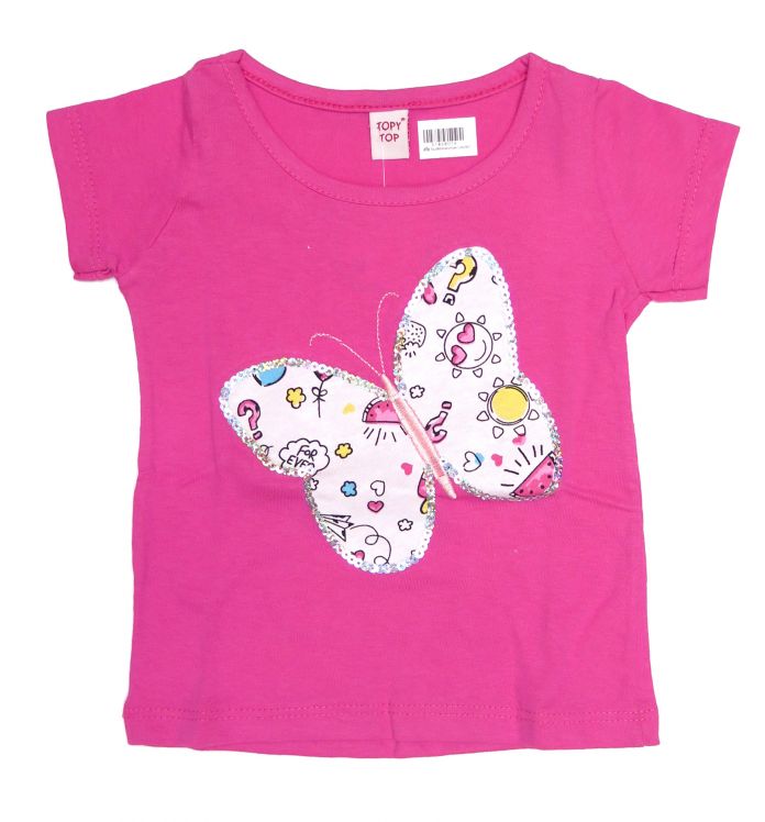 Remera Mariposa Estampada y Lentejuelas Manga Corta