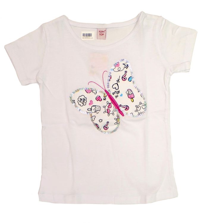 Remera Mariposa Estampada y Lentejuelas Manga Corta