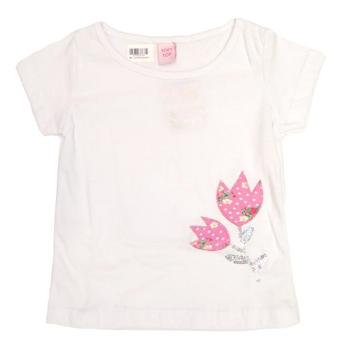 Remera Flor Bordada Manga Corta
