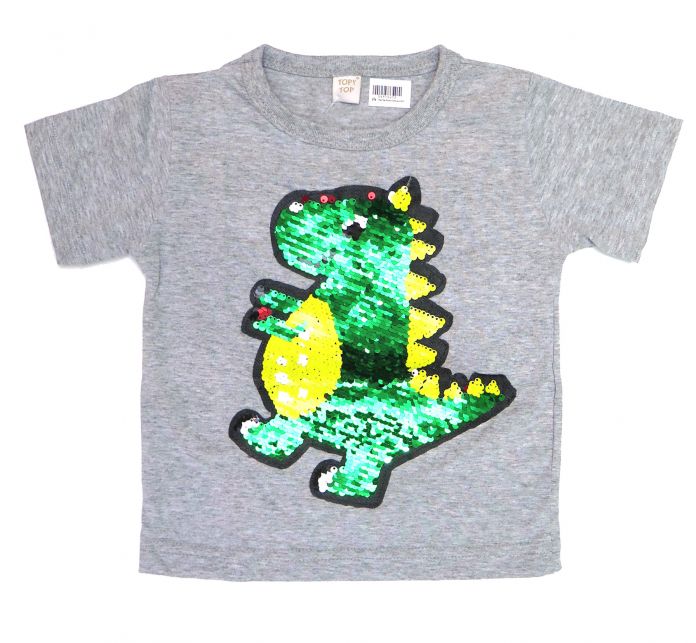 Remera Dinosaurio Lentejuelas Manga Corta