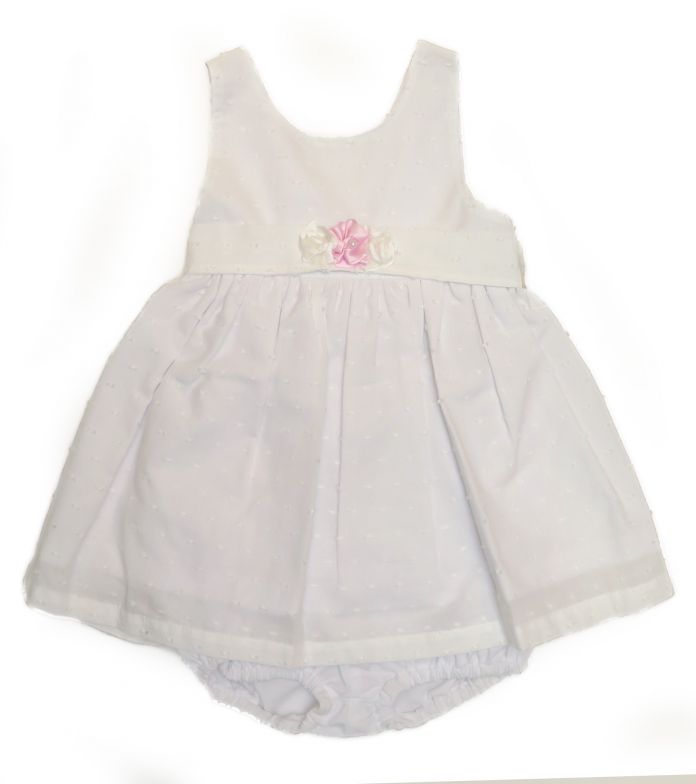 Vestido Nena Plumeti Con Flor Rosa Y Bombacha