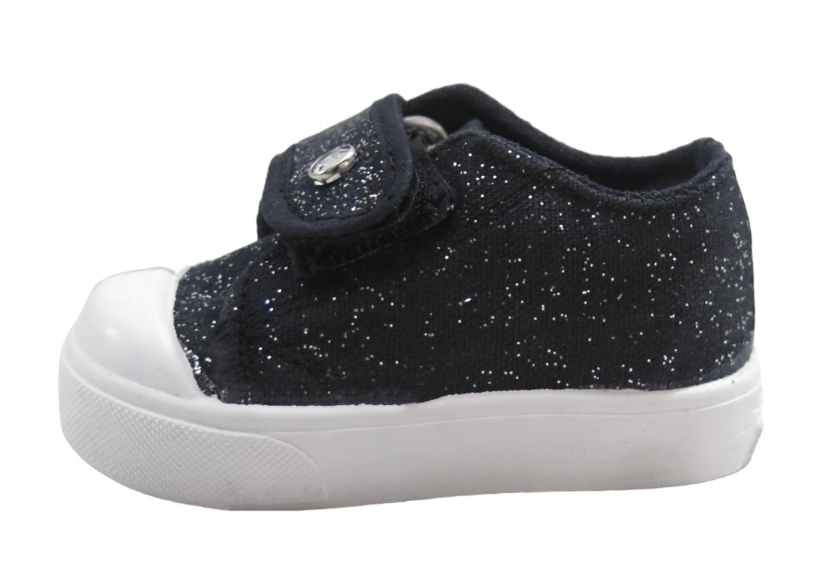 Zapatilla De Lona Con Glitter y Velcro