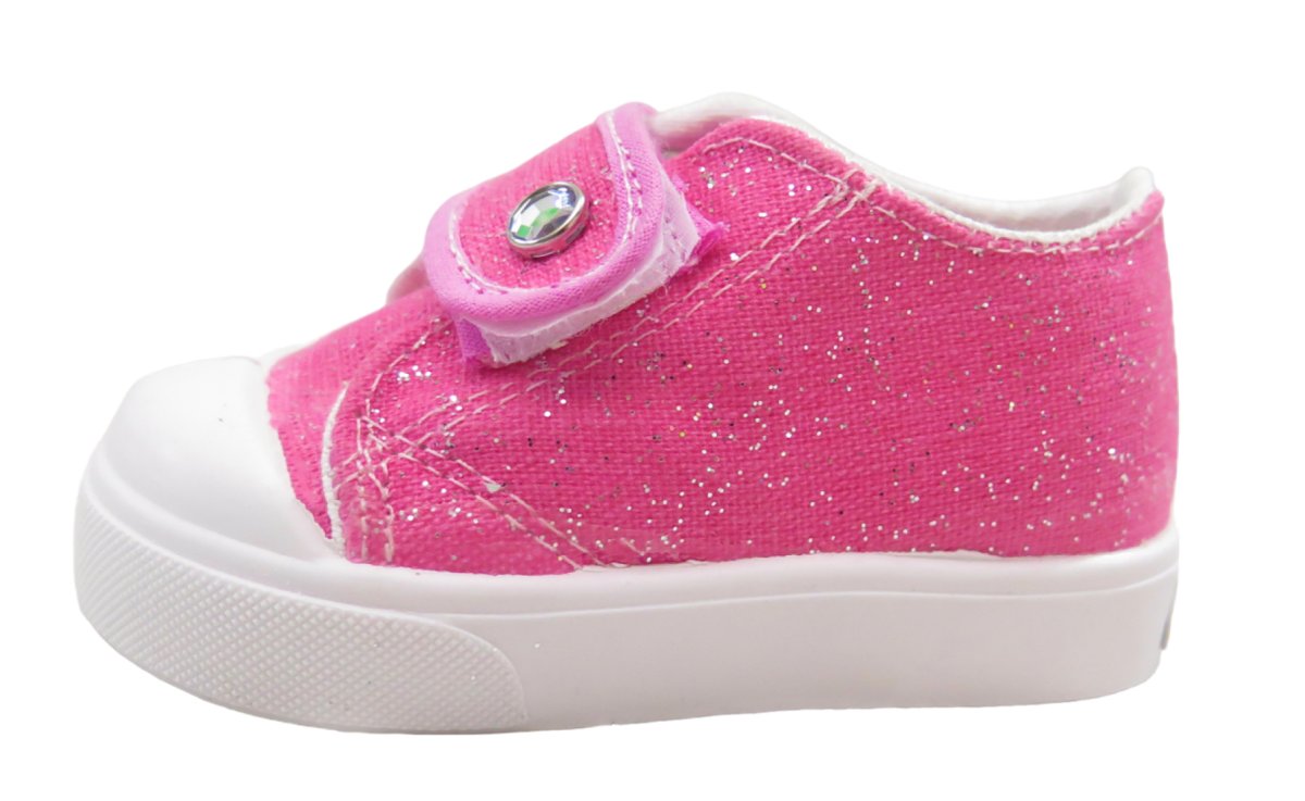 Zapatilla De Lona Con Glitter y Velcro