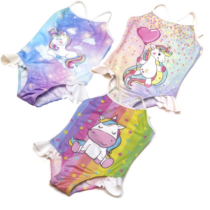 Malla De Baño Entera Estampado Unicornio Con Volado