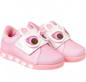 Zapatilla Ojos Y Orejas Glitter Con Velcro - Luz Led