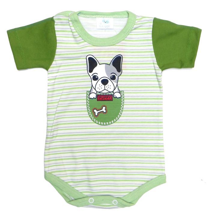 Body De Vestir Algodón Estampado Con Rayas Manga Corta