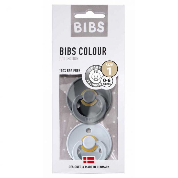 Chupete Bibs Colour Pacifier x 2 - Iron/Baby Blue - Tetina De Caucho Natural - Latex - 0-6 Meses