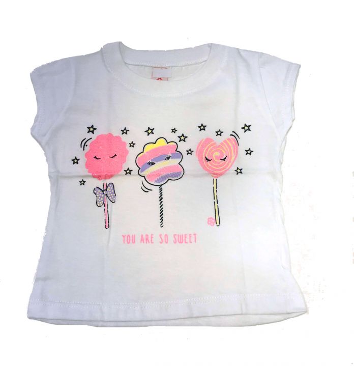 Remera Nena Manga Corta Estrellas Brillo