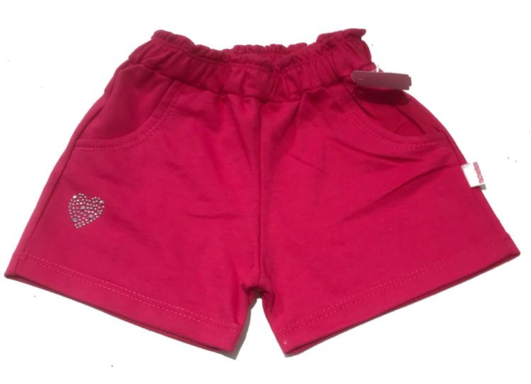 Short de Algodón Rustico con Strass de Corazon y Bolsillos