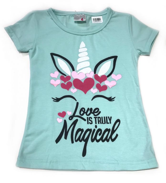 Remera Manga Corta  Algodón Modal Unicornio con Brillo