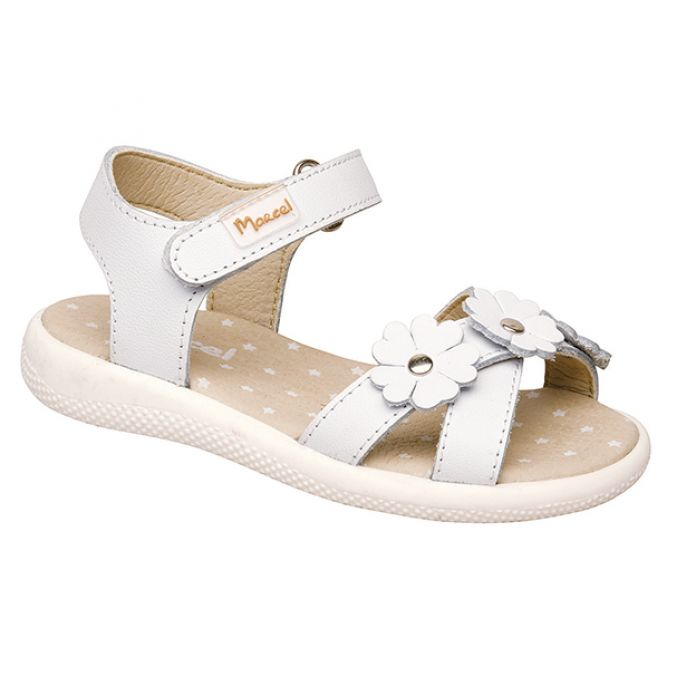 Sandalias Nena Cuero Flores Con Velcro