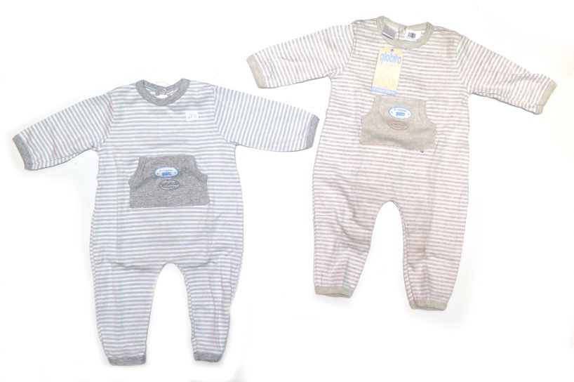 Enterito Pierna Larga Algodon Rayado Con Bolsillo Al Frente