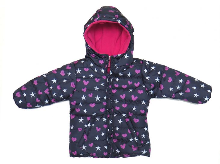 Campera Nena Estampada Corazones Y Estrellas Interior Polar Con Capucha