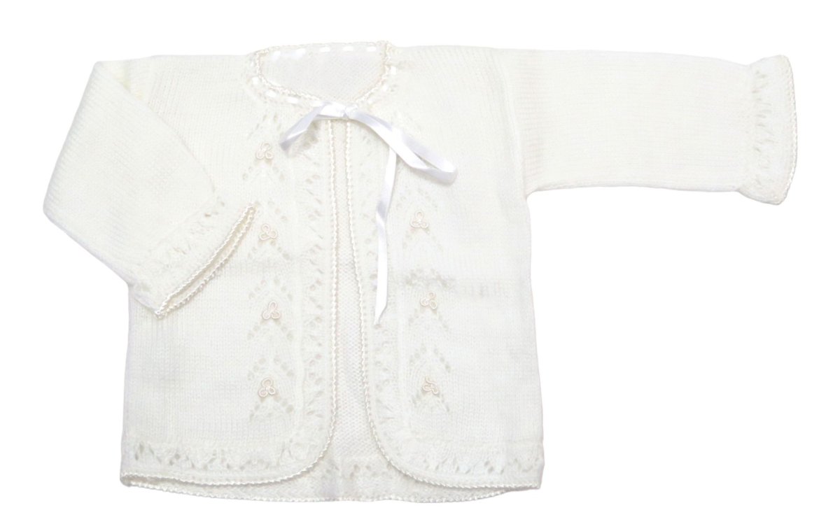 Saco Saquito Tejido Con Apliques Bordados y Cinta