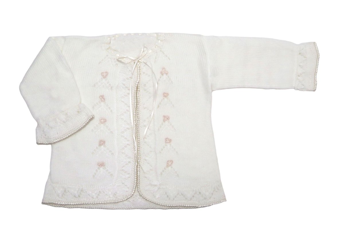 Saco Saquito Tejido Con Apliques Bordados y Cinta