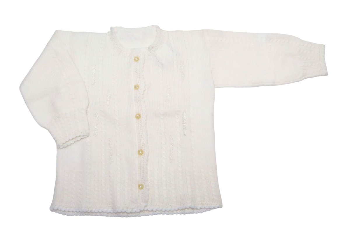 Saco Tejido Mohair con Ochos y Bordado, terminacion al Crochet, boton con Strass