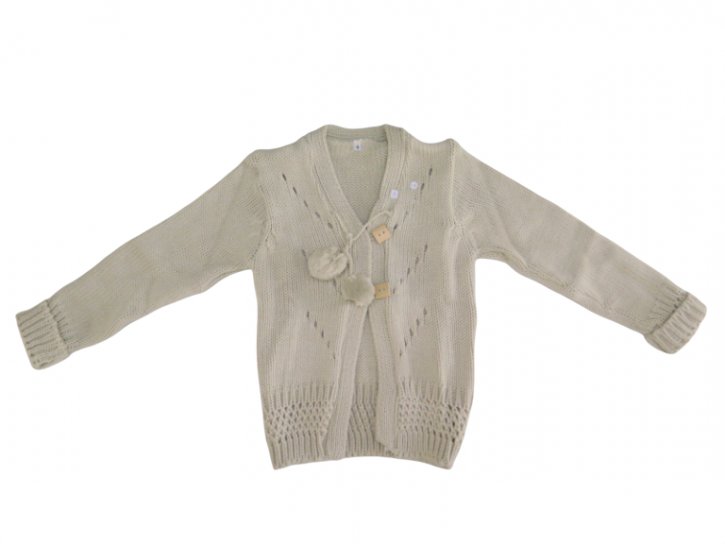 Saco Tejido Grueso Calado con Botones de Madera y Pompon